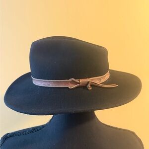 Black Harley Davidson Wool Hat with Brown Leather Detail